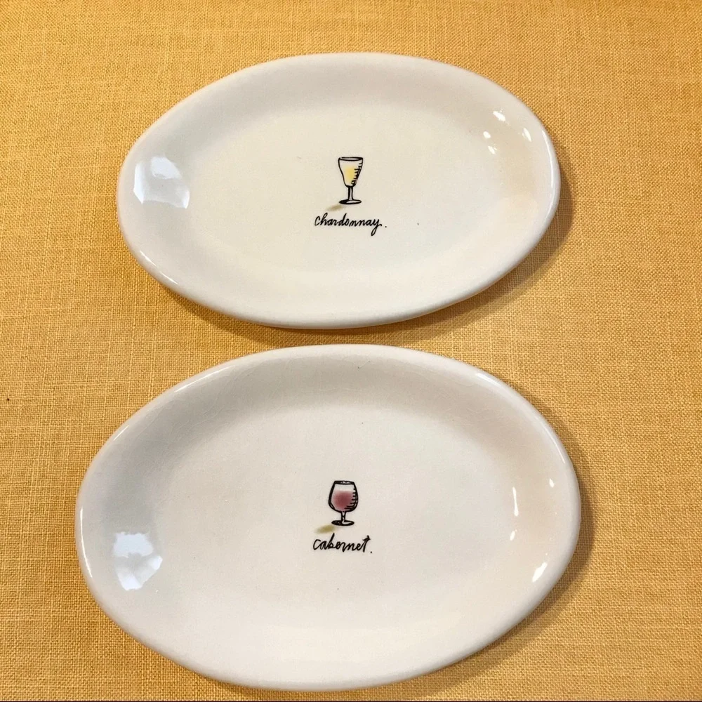 Rare Rae Dunn Wine Oval Plates Dishes Chardonnay Cabernet